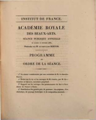 Séance publique de l'Académie Royale des Beaux-Arts, du samedi 12 octobre 1833