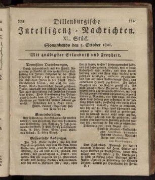 XL. Stück... den 3. October 1801 - XLIV. Stück... den 31. October 1801.
