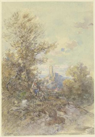 Landschaft mit Bäuerin, Kind und der Ruine Eppstein