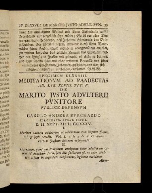 39-58, Spec. 578. De Marito, justo Adulterii penitore