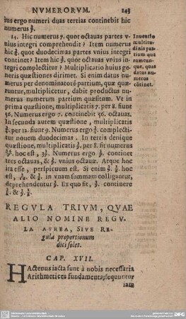 REGULA TRIUM, QUAE ALIO NOMINE REGULA AUREA, SIVE REgula proportionum dici solet.