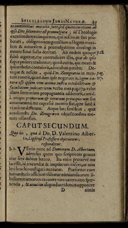 Caput Secundum. Quo iis, quæ a Dn D. Valentino Alberto, Lipsiensi Professore objiciuntur, respondetur.