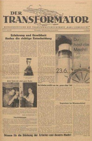 TRO-Betriebszeitung 'Der Transformator'; Nr. 24/1957 (Juni 1957)