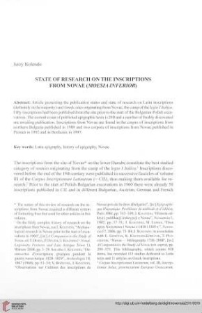 22: State of research on the inscriptions from Novae (Moesia Inferior)