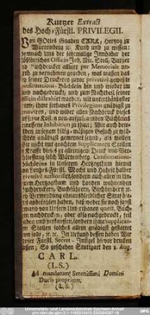 Kurtzer Extract des Hoch-Fürstl. Privilegii.