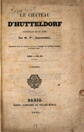 Le chateau d'Hutteldorf : Vaudeville en un acte