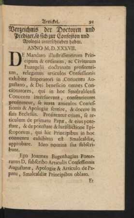 Verzeichnis der Doctoren und Prediger, so sich zur Conseßion und Apologia unterschrieben haben