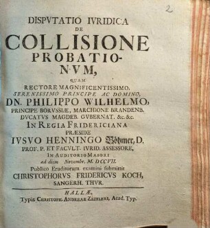 Dispvtatio Ivridica De Collisione Probationvm
