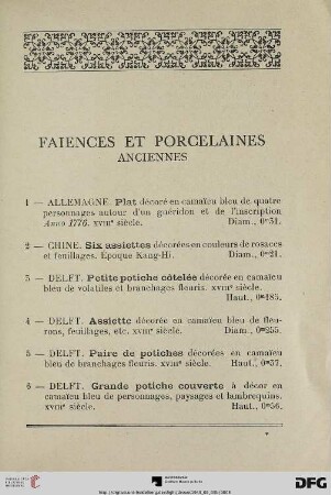 Faiences et porcelaines anciennes (Nr. 1-31)