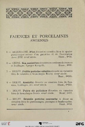 Faiences et porcelaines anciennes (Nr. 1-31)