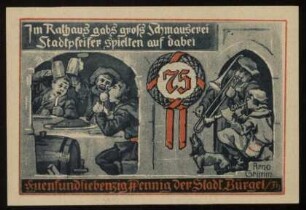 75 Pfennig Gutschein der KämereiKasse der Stadt Bürgel