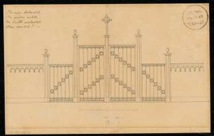 Friedhofsportal Monatskonkurrenz Juni 1832: Aufriss Straßenansicht; Maßstabsleiste
