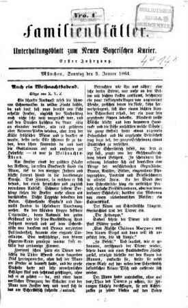 Neuer bayerischer Kurier für Stadt und Land. Familienblätter : Unterhaltungsblatt zum Neuen bayerischen Kurier. 1864 = Jg. 1