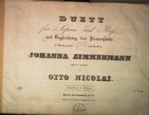 Duett für Sopran und Bass, mit Begleitung des Pianoforte, No. 1 : O. 14