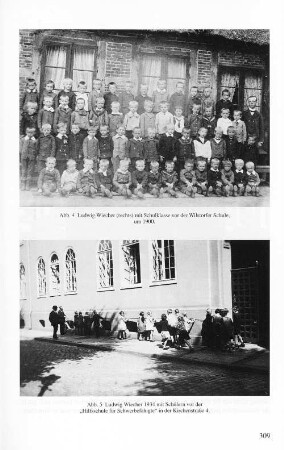 Abb. 4 Ludwig Wiecher (rechts) mit Schulklasse vor der Wilstorfer Schule, um 1900. Abb. 5 Ludwig Wiecher 1934 mit Schülern vor der "Hilfsschule für Schwerbefähigte" in der Kirchenstraße 4.