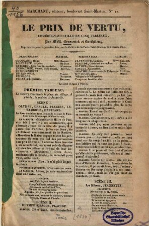 Le prix de vertu : Comédie-vaudeville en cinq tableaux