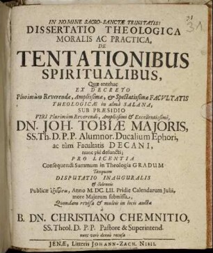 Dissertatio Theologica Moralis Ac Practica, De Tentationibus Spiritualibus