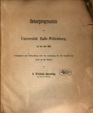Abhandlung über die Auslegung des IX Kapitels im Brief an die Römer