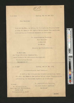 Brief von Prof. Dr. Münzel an Prof. Dr. Wilamowitz-Moellendorff, Hamburg