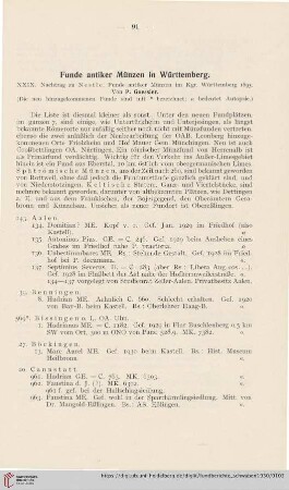 Neue Folge 5: Funde antiker Münzen in Württemberg : XXIX. Nachtrag zu Nestle, Funde antiker Münzen im Kgr. Württemberg 1893