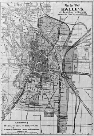 Stadtplan mit Darstellung der Bauzonen in Halle