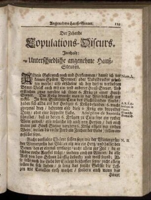 Der Zehende Copulations-Discurs. Innhalt: Unterschiedliche angenehme Hauß-Steuren - Der Zwoelffte Copulations-Discurs. Innhalt: Denen angehenden neuen Eheleuten wird ein kostbahrer Diamant verehret