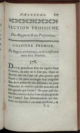 Section troisieme. Des Rapports des Proportions. Chapitre premier. Du Rapport arithmétique, ou de la différence entre deux Nombres - Chapitre XIII.