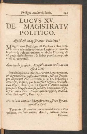 Locus XV. De Magistratu Politico.