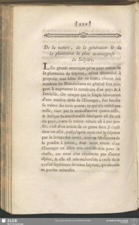 De la nature, de la génération & de la plantation la plus avantageuse du Salpêtre