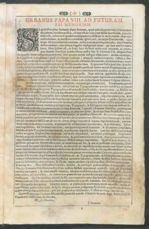 Urbanus Papa VIII. Ad Futuram Rei Memoriam
