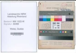 Entnazifizierung Gustav Weiss , geb. 20.08.1898 (Bankangestellter)