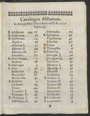 Catalogus Abbatum. In Antiquissimo Monasterio ad D. Petrum Salisburgi.