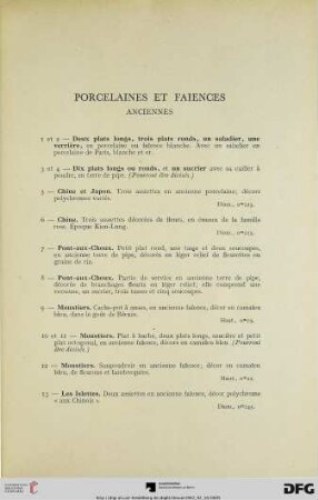 Porcelaines et Faiences anciennes (Nr. 1-16)