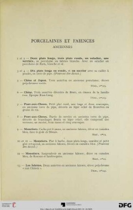 Porcelaines et Faiences anciennes (Nr. 1-16)