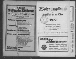 Wohnungsbuch für Frankfurt an der Oder 1929