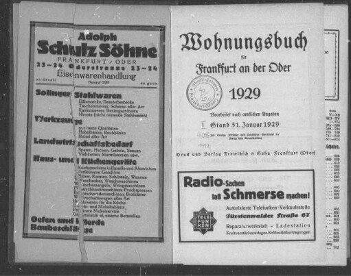 Wohnungsbuch für Frankfurt an der Oder 1929