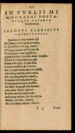 In Publii Mimographi Poetarumque Veterum Sententias.