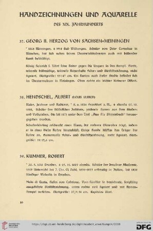 Handzeichnungen und Aquarelle des XIX. Jahrhunderts (Nr. 37 - 42)