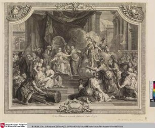 [Dido im Tempel sitzend, während Aeneas und Achates ankommen]
