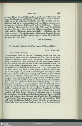 David Ferdinand Koreff an August Wilhelm von Schlegel, Paris, März 1807