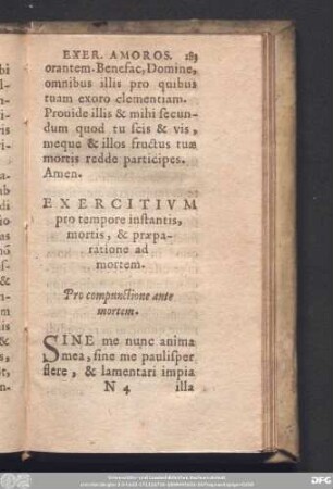 Exercitium pro tempore instantis, mortis, & praeparatione ad mortem.