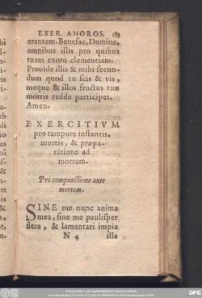 Exercitium pro tempore instantis, mortis, & praeparatione ad mortem.