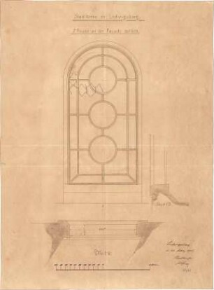 Fischer, Theodor; Ludwigsburg - Eglosheim; Kirche, Renovierung - Fassadenfenster Ost (Grundriss, Ansicht, Schnitt)