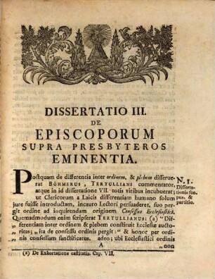 De hierarchia ecclesiae catholicae : dissertatio III. qua episcoporum supra presbyteros eminentia adversus Böhmerum vindicatur