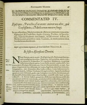 Commentatio IV. Episcopos, Parochos, Curatores animarum alios, qua Confessarios, Medicorum munere fungi.