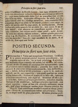 295-305, Positio Secunda. Principia in fieri non sunt tria