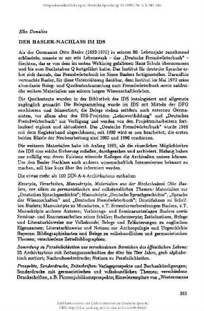 Der Basler-Nachlass im IDS