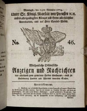 No. 46. Montags, den 14ten November 1774