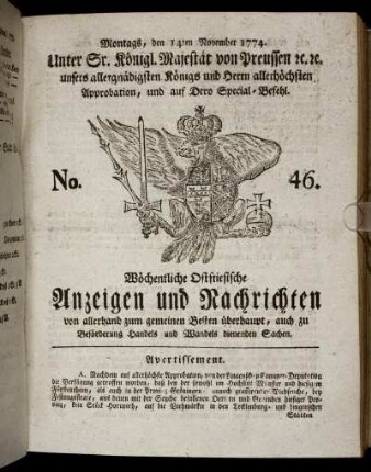 No. 46. Montags, den 14ten November 1774