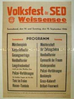 Maueranschlag mit Programm eines SED-Volksfests in Berlin-Weissensee
